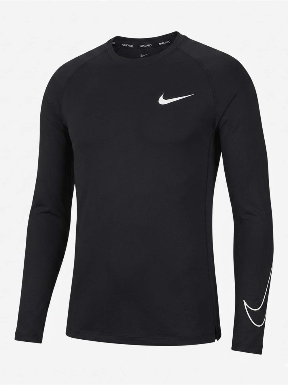 Nike Black Slim Fit Long-Sleeve Performance Top with White Swoosh